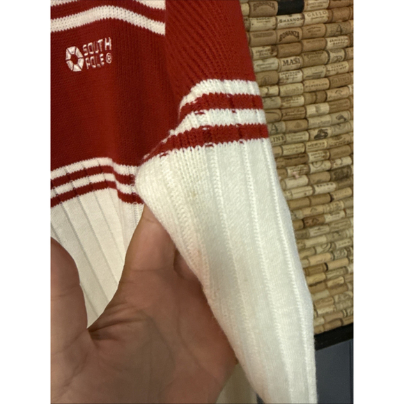 VTG Men's Southpole Sweater / Turtleneck 100% Acrylic Logo Red & White Sz xL - Picture 3 of 9